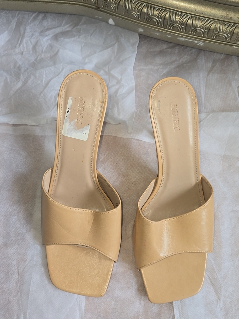 Forever 21 Nude Tan Slide Mule Heels